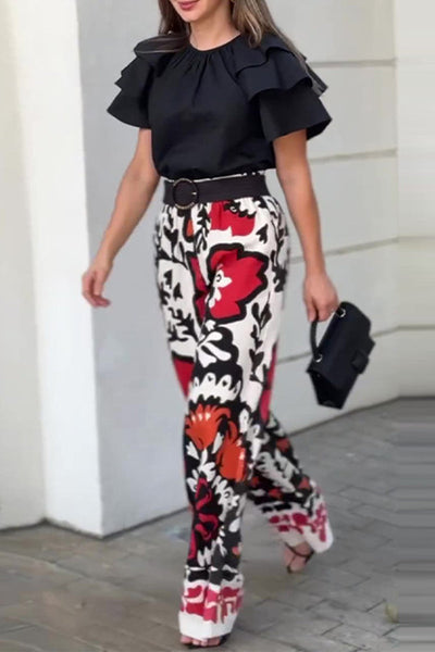 RILYNN – CASUAL FLORAL PRINT RUFFLE TWO-PIECE SET