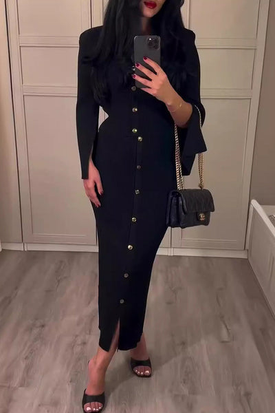 SEREN – DAILY ELEGANT BUCKLE O-NECK LONG SLEEVE TWO-PIECE SET