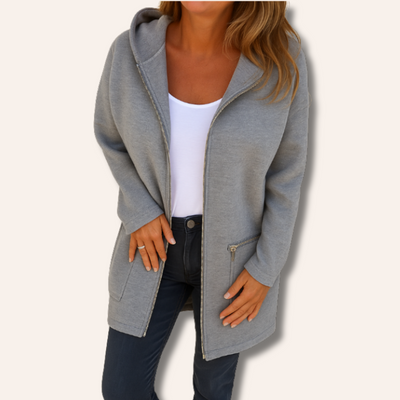 Moore | Hooded Zip-Front Long Cardigan