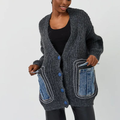 Casey | Oversized Contrast Pocket Knit Cardigan