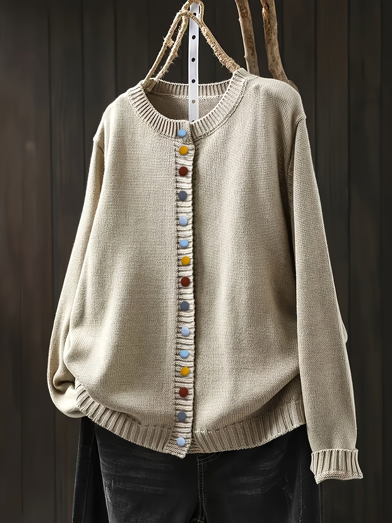 Sofia | Multi-Button Ribbed Knit Crew Cardigan