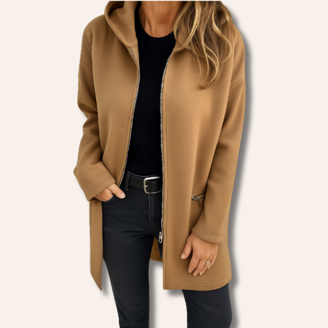 Moore | Hooded Zip-Front Long Cardigan