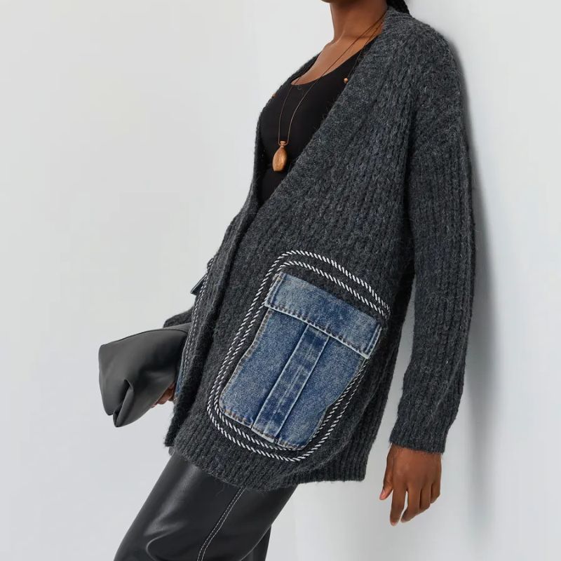Casey | Oversized Contrast Pocket Knit Cardigan