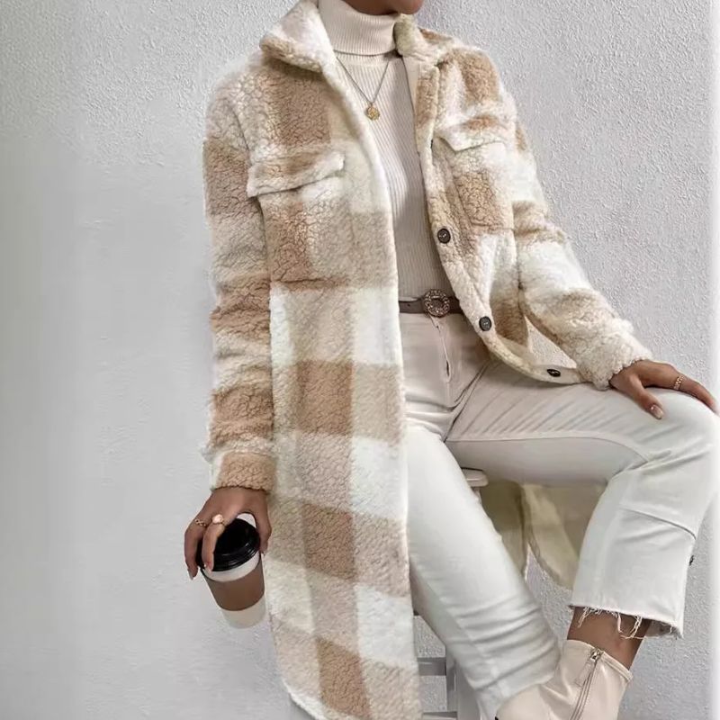 Gale | Long Checkered Button-Up Coat