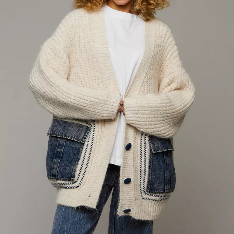 Casey | Oversized Contrast Pocket Knit Cardigan