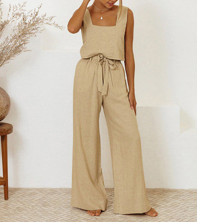 Evelyne - Luxe Minimalist Top & Wide-Leg Pants Set