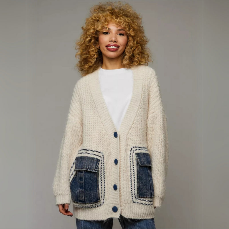 Casey | Oversized Contrast Pocket Knit Cardigan