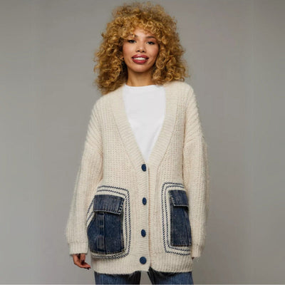 Casey | Oversized Contrast Pocket Knit Cardigan