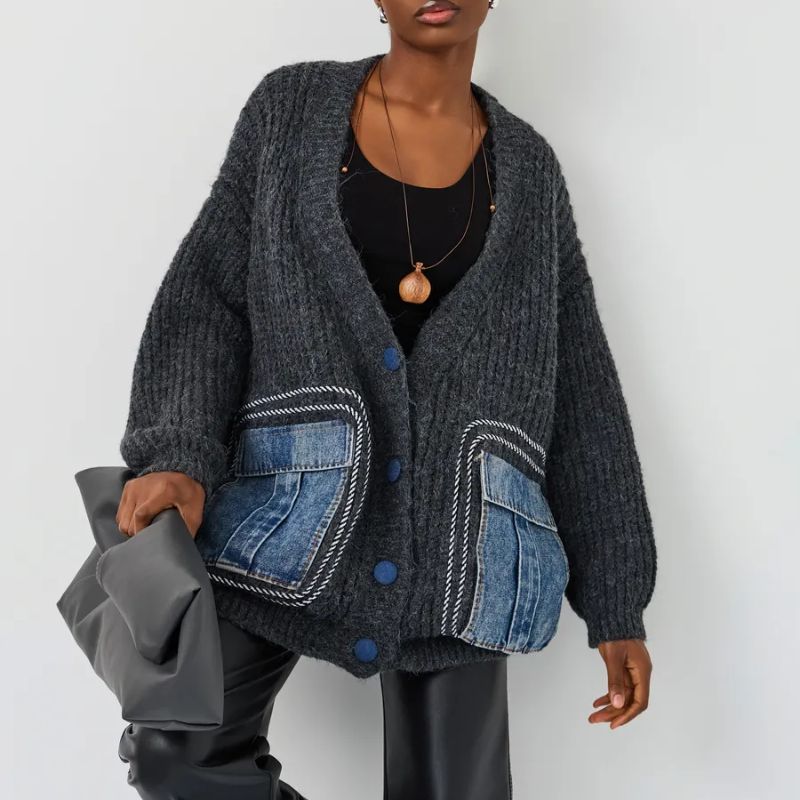 Casey | Oversized Contrast Pocket Knit Cardigan