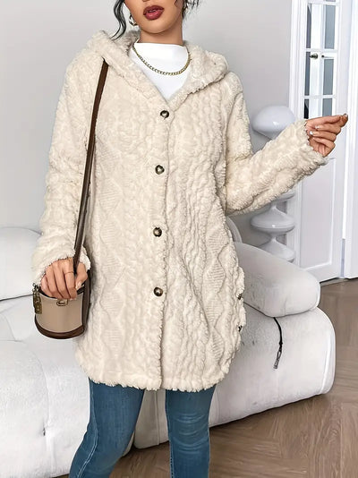Dana | Teddy Fleece Hooded Button Cardigan