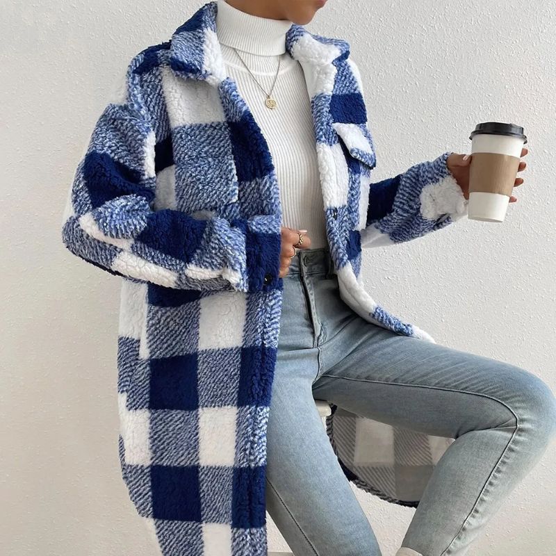 Gale | Long Checkered Button-Up Coat