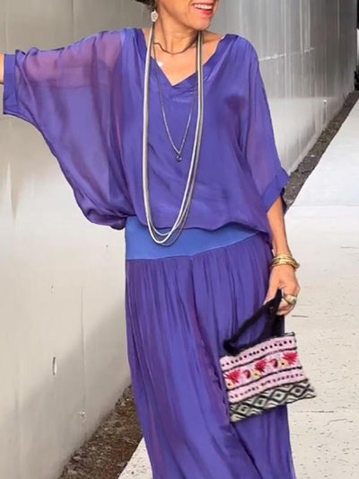 ESMERALDA – ELEGANT CHIFFON WIDE-LEG PANTS TWO-PIECE SET