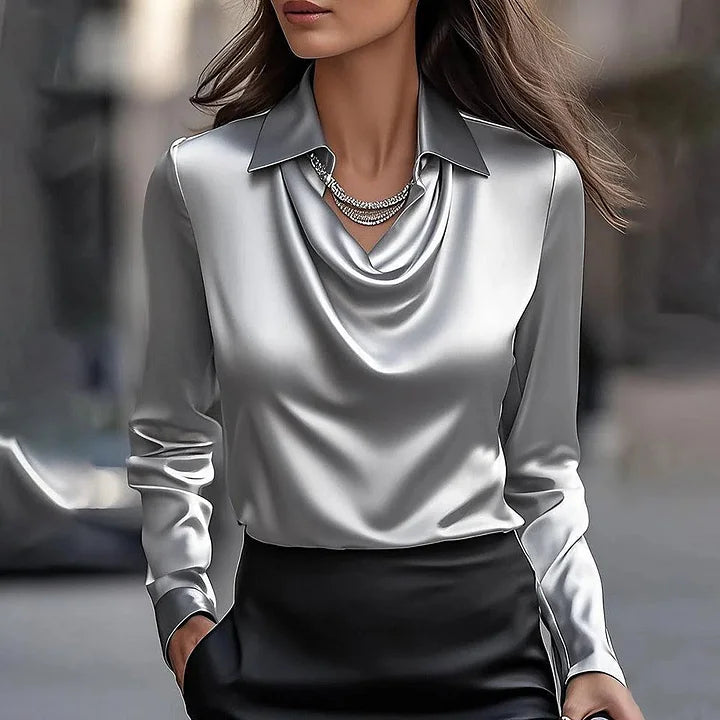 ROMINA – LUXE SATIN BLOUSE WITH SOFT NECKLINE
