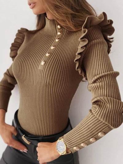 Kassidy - Ruffled Button Knit Sweater