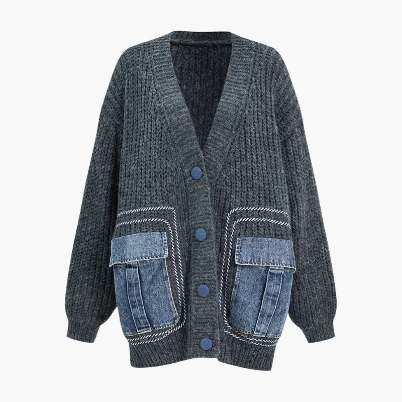 Casey | Oversized Contrast Pocket Knit Cardigan