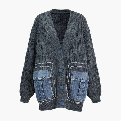 Casey | Oversized Contrast Pocket Knit Cardigan