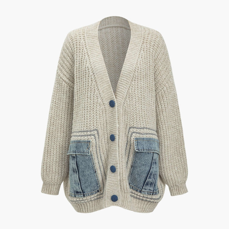 Casey | Oversized Contrast Pocket Knit Cardigan