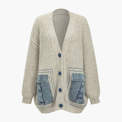 Casey | Oversized Contrast Pocket Knit Cardigan