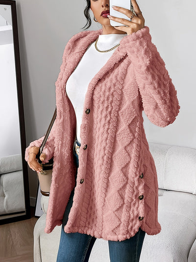 Dana | Teddy Fleece Hooded Button Cardigan