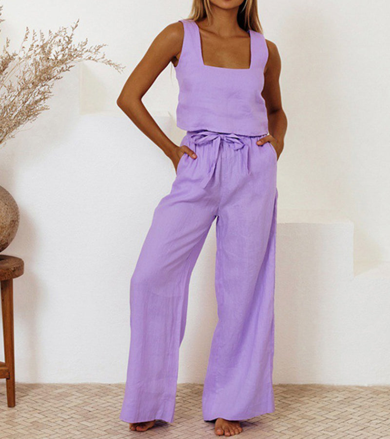 Evelyne - Luxe Minimalist Top & Wide-Leg Pants Set