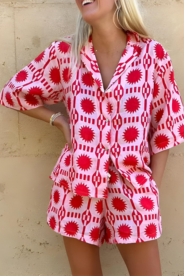 MARISSE – BEACH STYLE PRINTED SHIRT AND SHORT SET