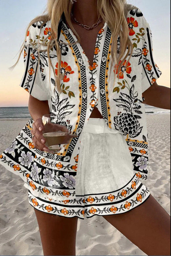 Irella - Short Linen Set with Floral Print