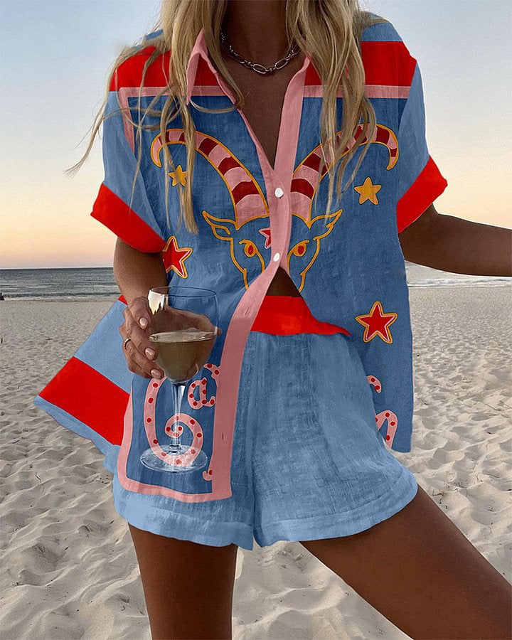 Jorelle - Short Linen Set with Goat Print