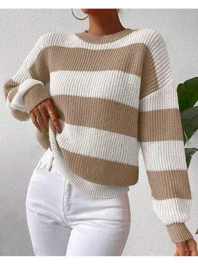 Women's Striped Long Sleeve Crew Neck Sweater