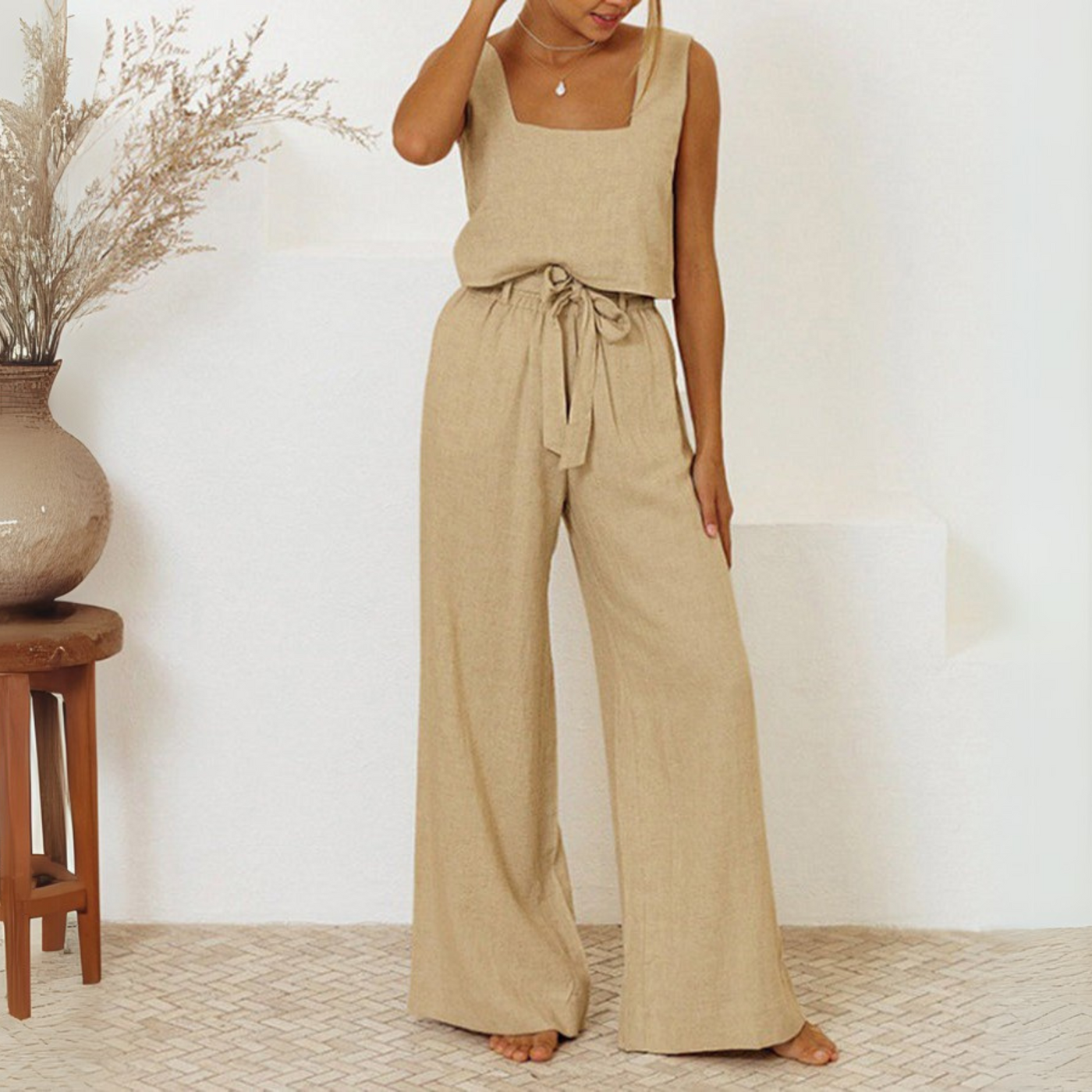 Evelyne - Luxe Minimalist Top & Wide-Leg Pants Set