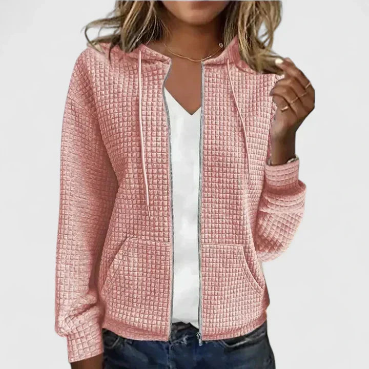 Anna | Textured Waffle Knit Zip-Up Cardigan