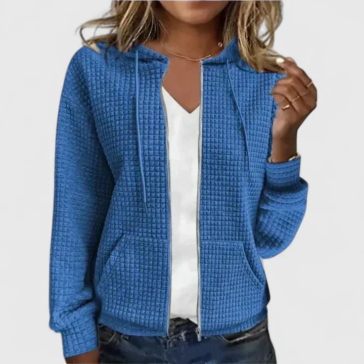 Anna | Textured Waffle Knit Zip-Up Cardigan