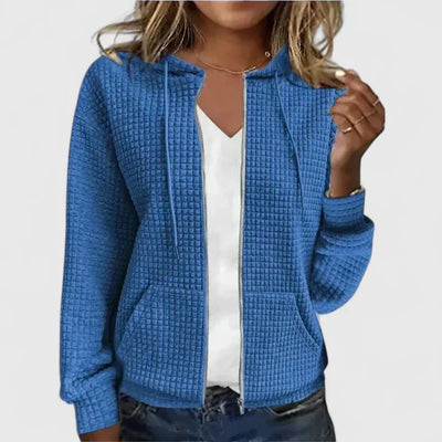 Anna | Textured Waffle Knit Zip-Up Cardigan