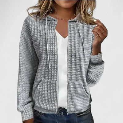 Anna | Textured Waffle Knit Zip-Up Cardigan
