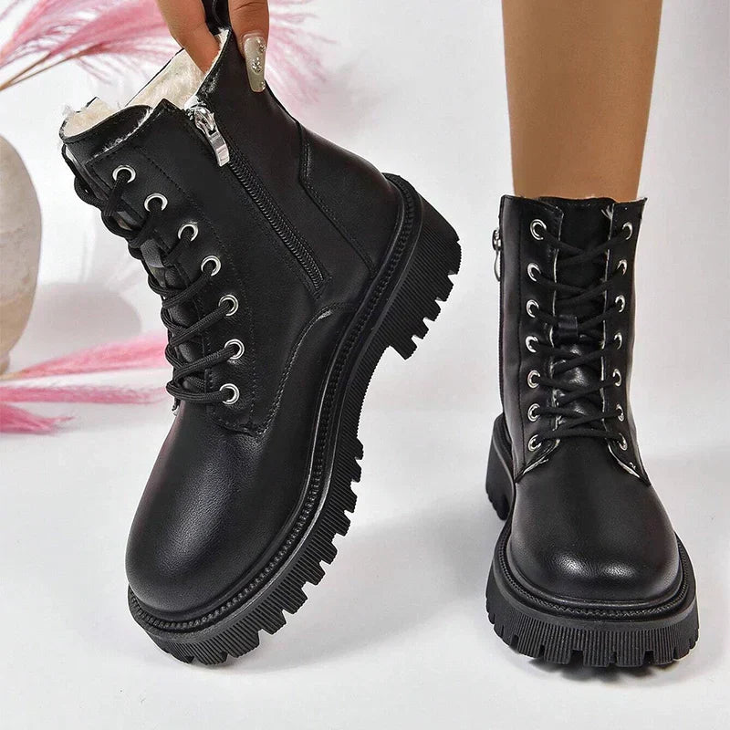 ChicPlush - Women's Plush Lace-Up Ankle Boots