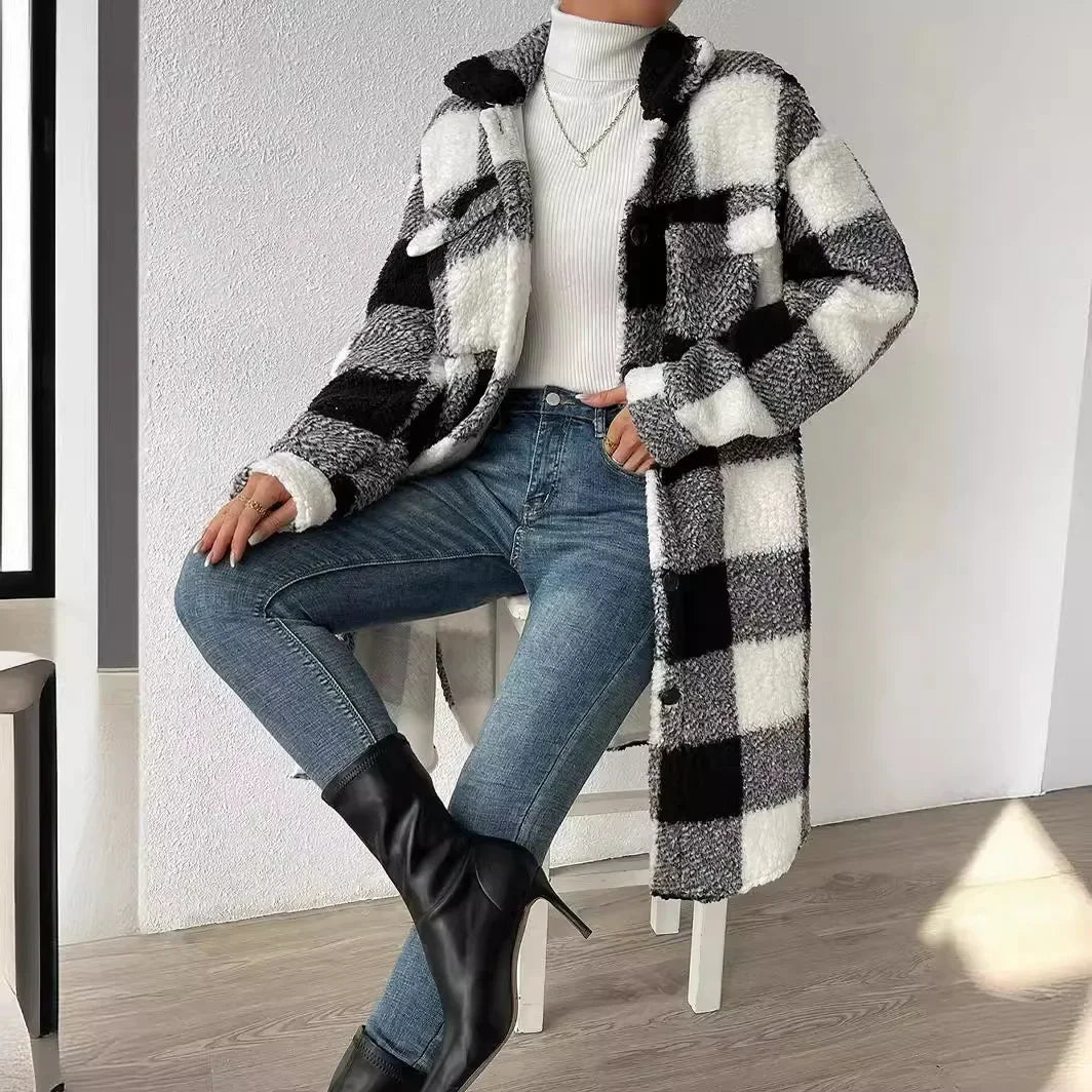 Gale | Long Checkered Button-Up Coat