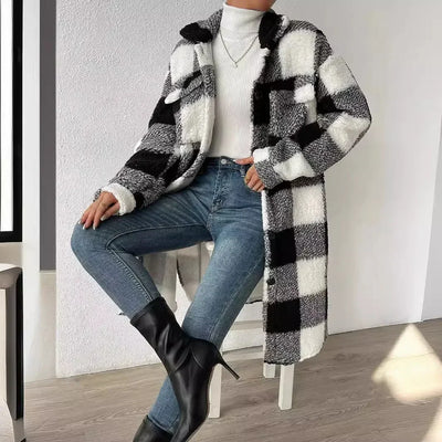 Gale | Long Checkered Button-Up Coat