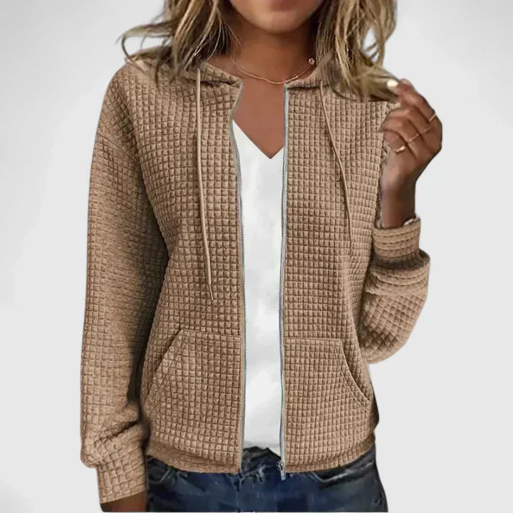 Anna | Textured Waffle Knit Zip-Up Cardigan