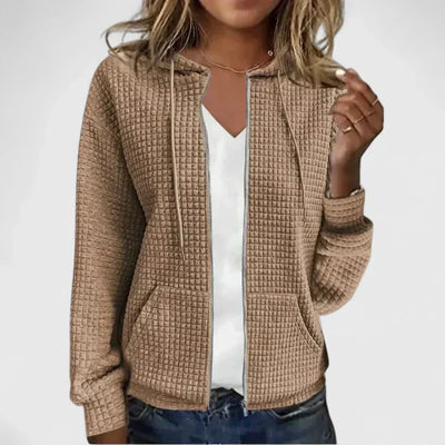 Anna | Textured Waffle Knit Zip-Up Cardigan