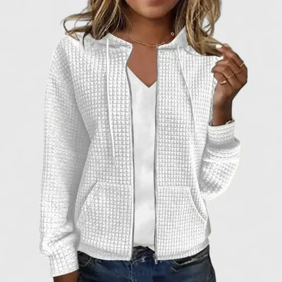 Anna | Textured Waffle Knit Zip-Up Cardigan