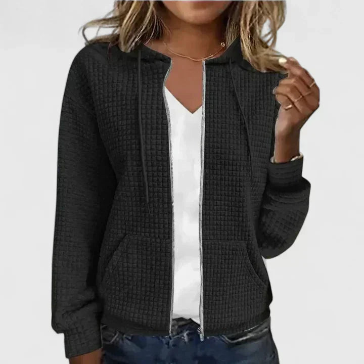 Anna | Textured Waffle Knit Zip-Up Cardigan