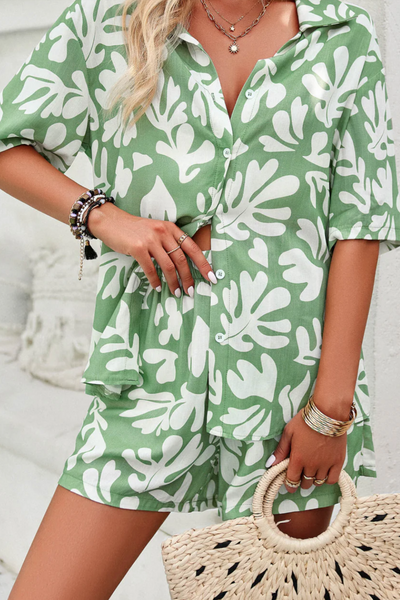 YSARA – SUMMER FLORAL PRINTED SHIRT AND SHORTS SET
