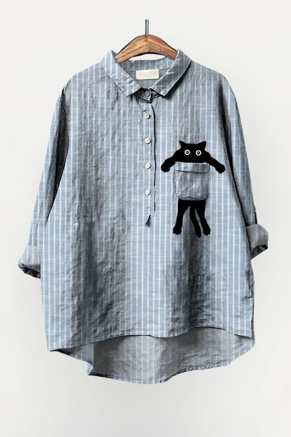 TILLY – STRIPED PEEKABOO CAT LINEN SHIRT