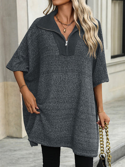 Olivia - Zip Collar Knit Sweater Poncho