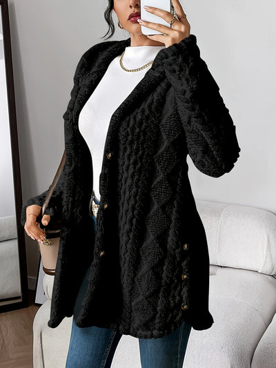 Dana | Teddy Fleece Hooded Button Cardigan