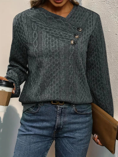 Casual Long Sleeve Pullover with Slant Shoulder