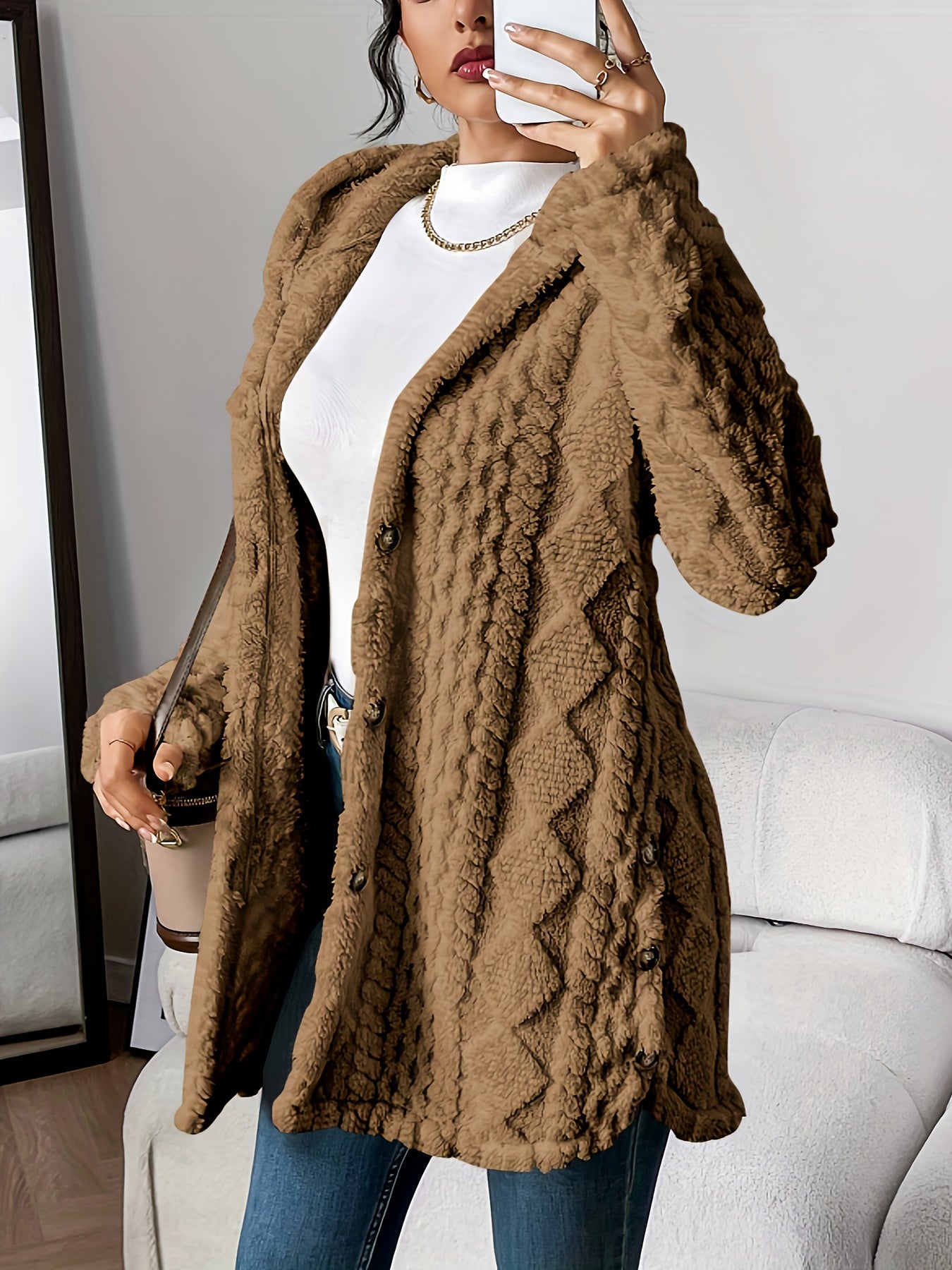 Dana | Teddy Fleece Hooded Button Cardigan