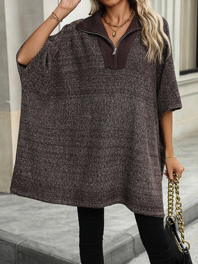 Olivia - Zip Collar Knit Sweater Poncho