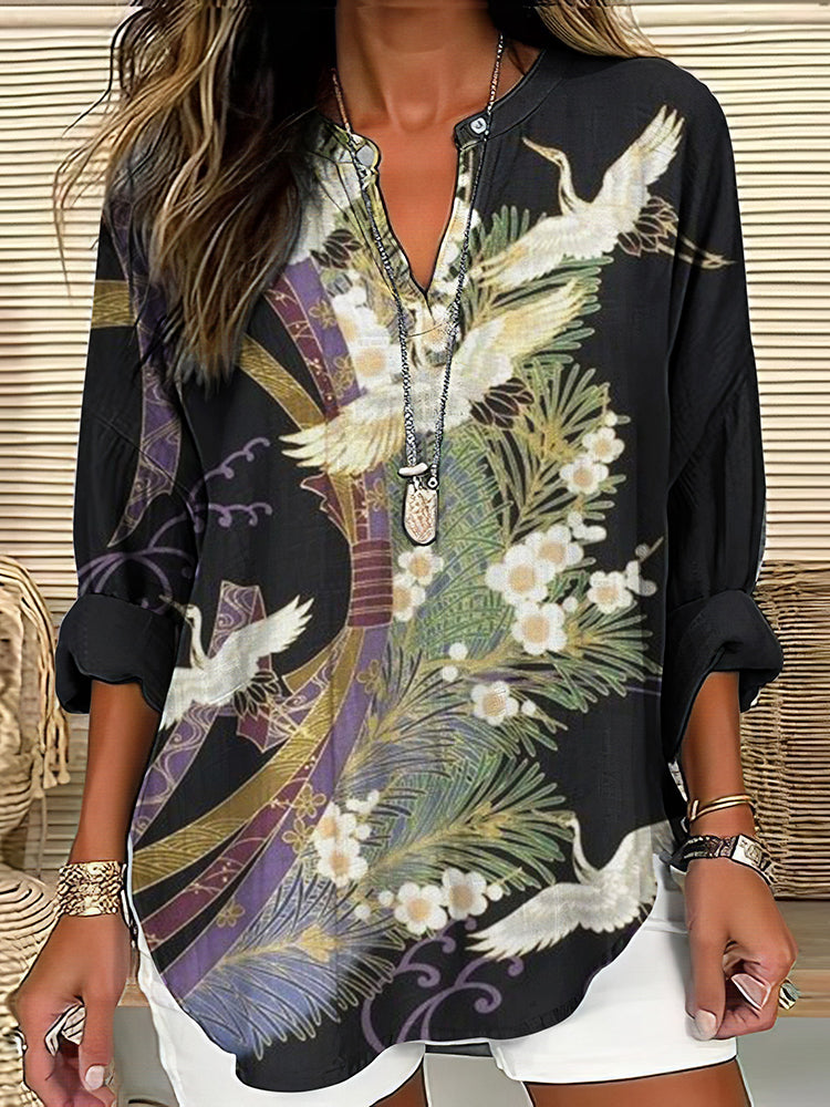 CLAIRE - ELEGANT FLIGHT PRINT BLOUSE
