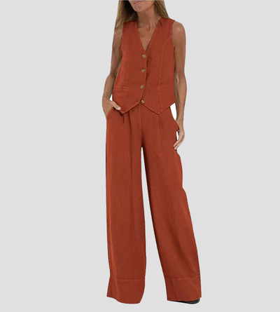 Jessica - Buttoned Vest & Wide-Leg Trousers Set