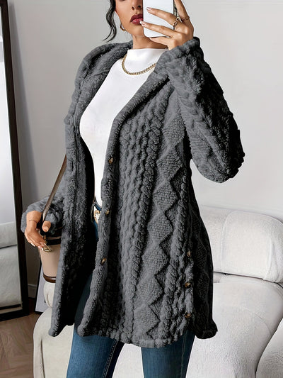 Dana | Teddy Fleece Hooded Button Cardigan